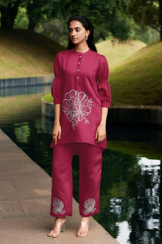 Magenta Co-ord Set with Threadwork