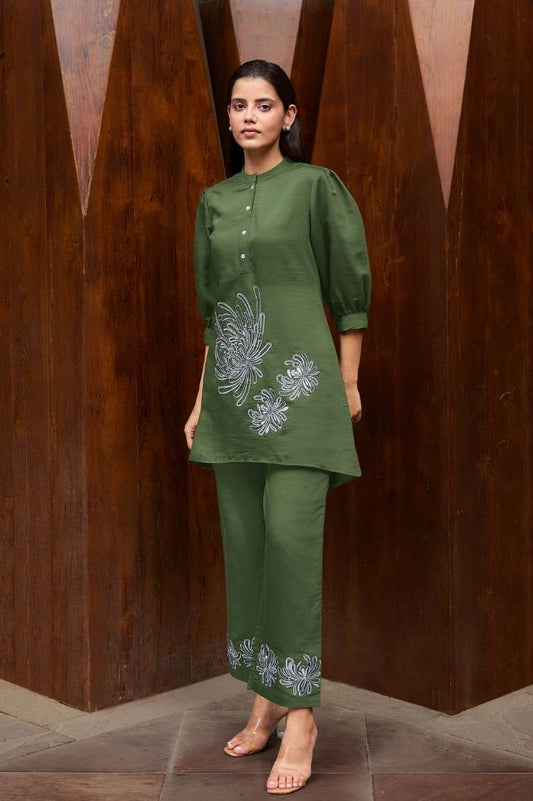 Green Co-ord Set with Threadwork