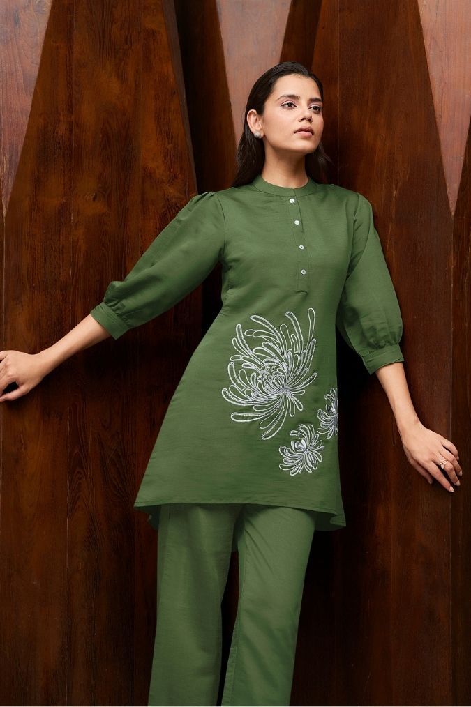 Green Co-ord Set with Threadwork