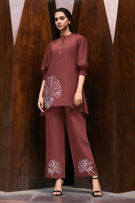 Maroon Co-ord Set with Threadwork