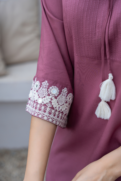 Mauve Dress with thread work