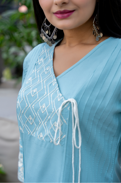 Blue Dress with thread work