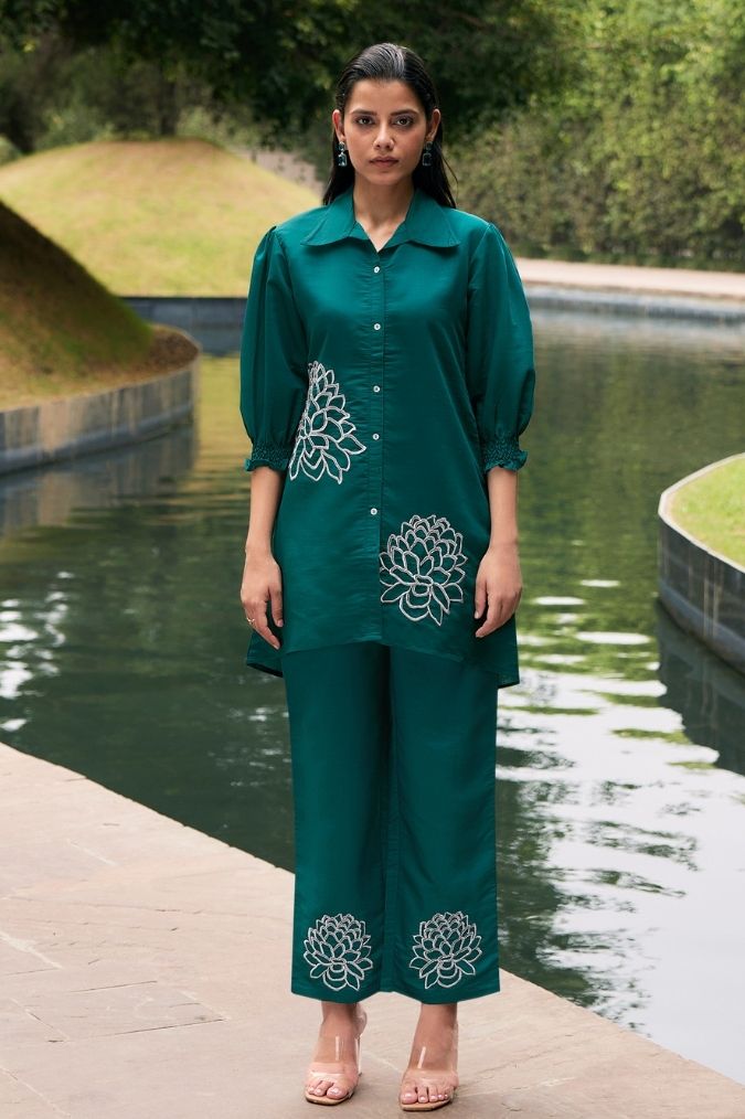 Green Co-ord Set with Threadwork