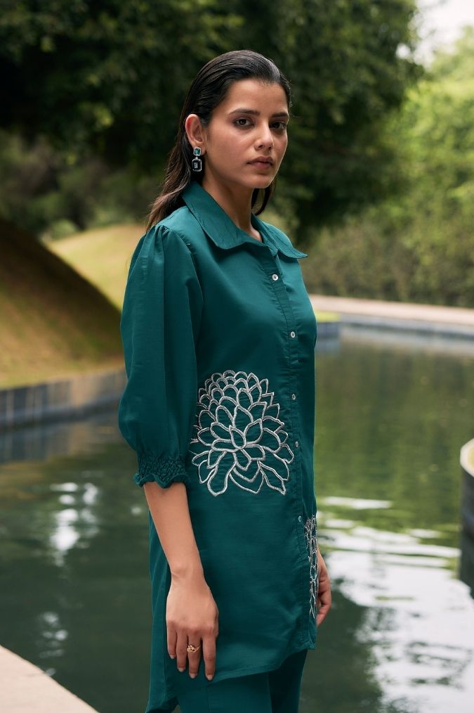 Green Co-ord Set with Threadwork