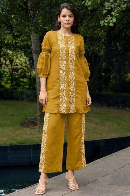 Mustard Yellow Co-ord Set with Threadwork