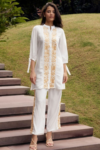 Pearl White Co-ord Set with Threadwork