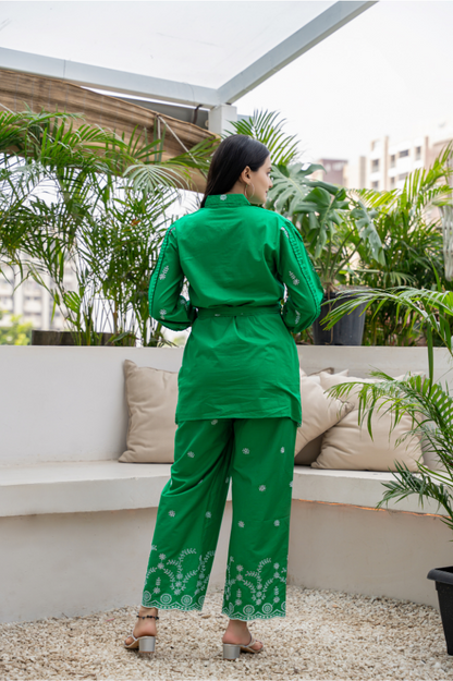 Vibrant Green SCHIFFLI Co-ord Set