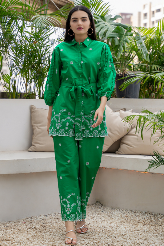 Vibrant Green SCHIFFLI Co-ord Set