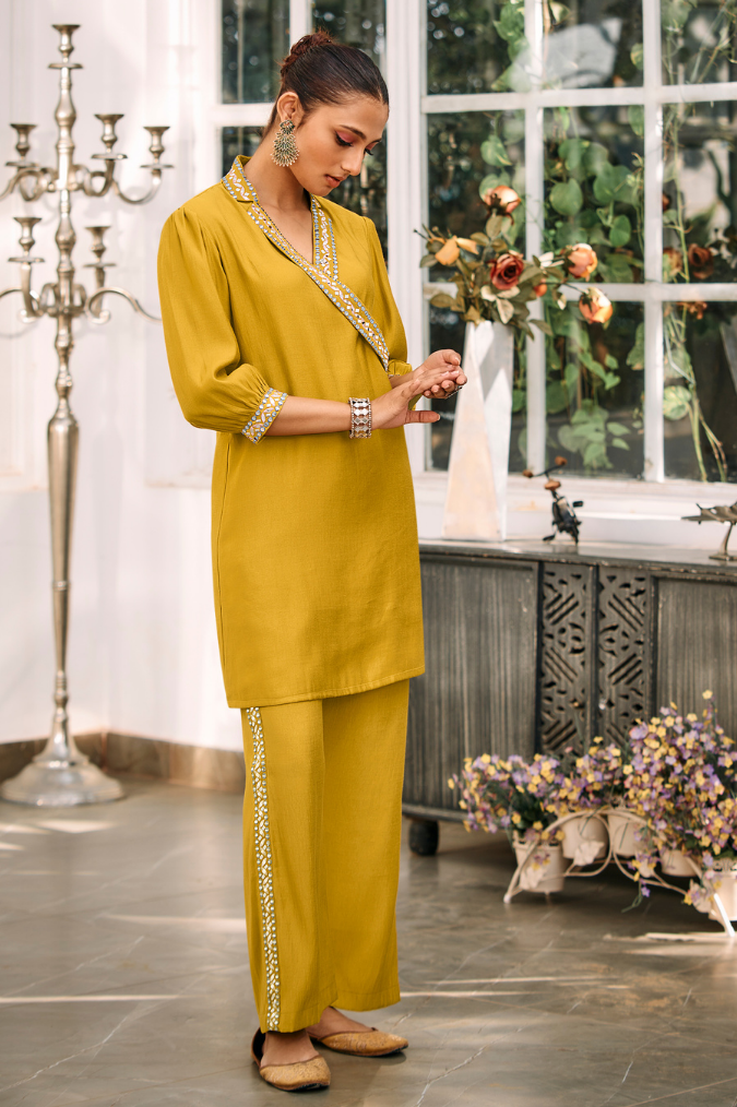 Mustard Yellow Co-ord Set with Mirror work