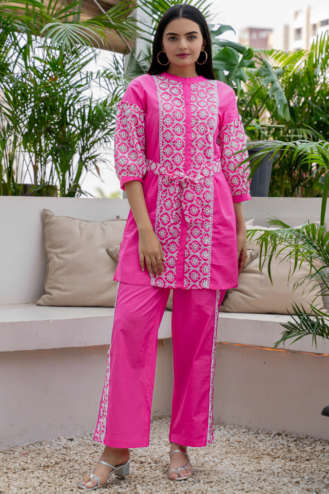 Vibrant Pink Schiffli Co-ord Set