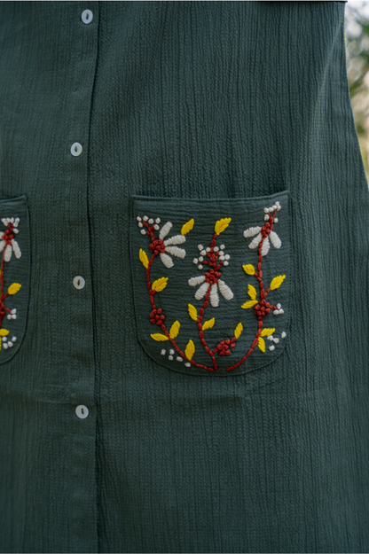 Bottle Green Dress with thread work