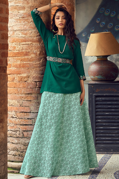 Green Skirt Set with Belt