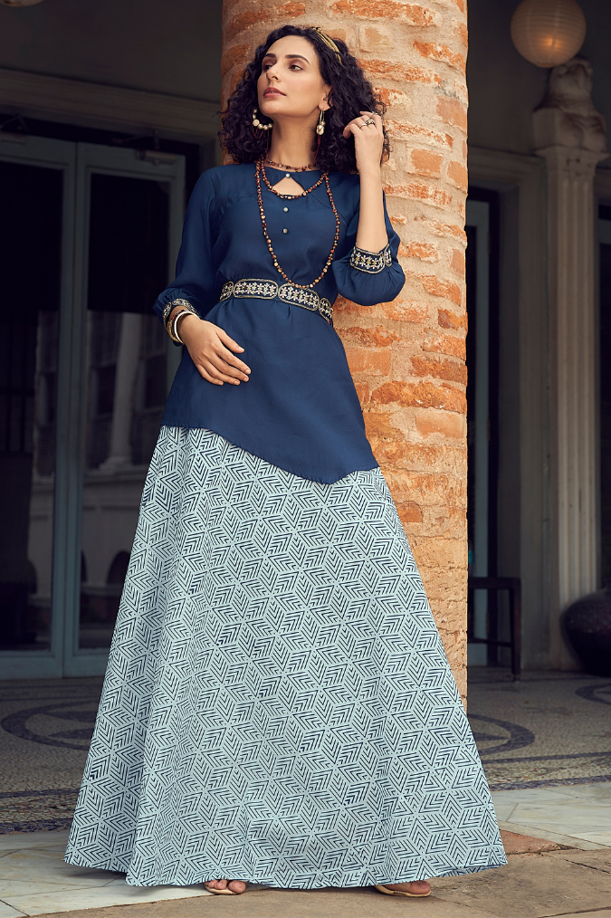 Blue Skirt Set with belt