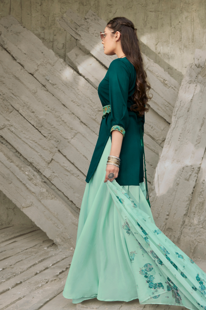 Teal Blue Skirt Set with Dupatta