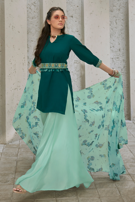 Teal Blue Skirt Set with Dupatta