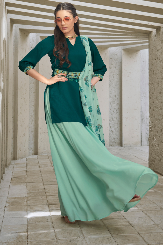 Teal Blue Skirt Set with Dupatta