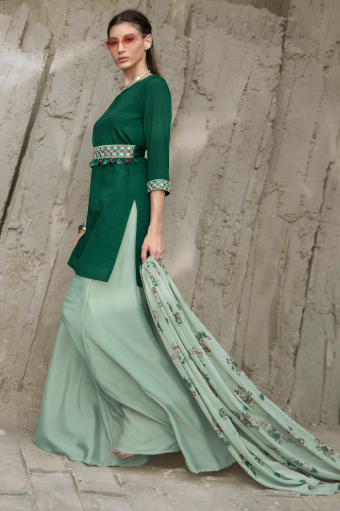 Green Skirt Set with Dupatta