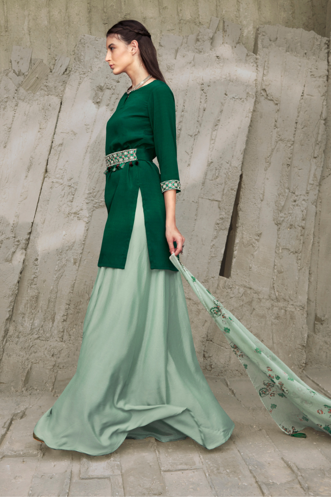 Green Skirt Set with Dupatta