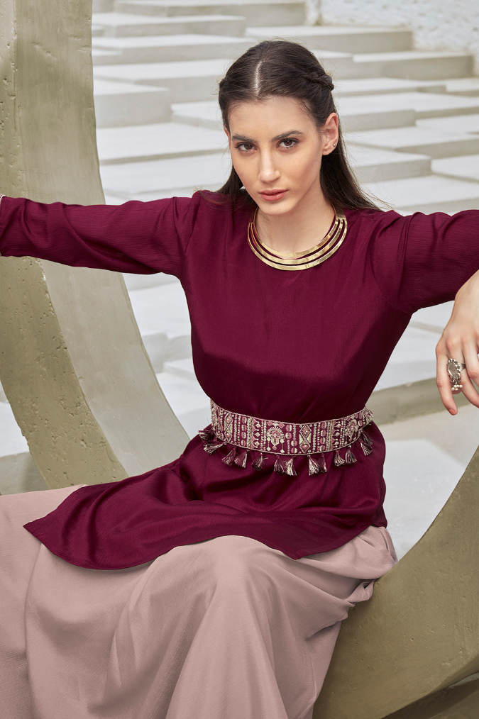 Maroon Skirt Set with Dupatta