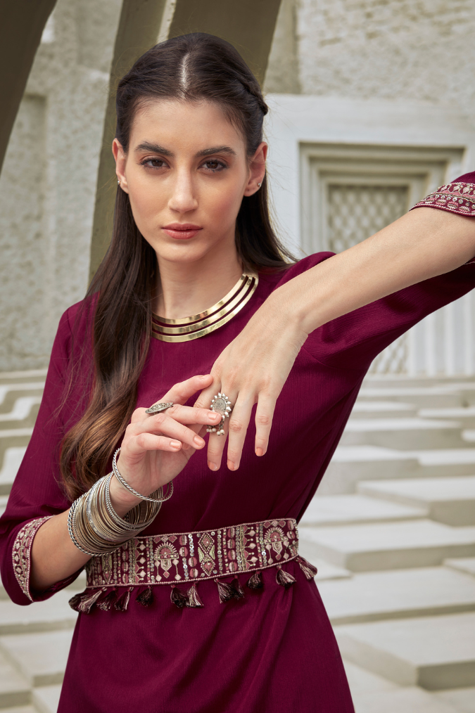 Maroon Skirt Set with Dupatta