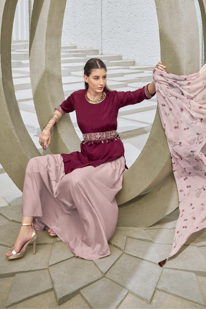 Maroon Skirt Set with Dupatta