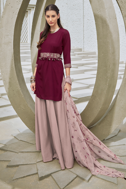 Maroon Skirt Set with Dupatta