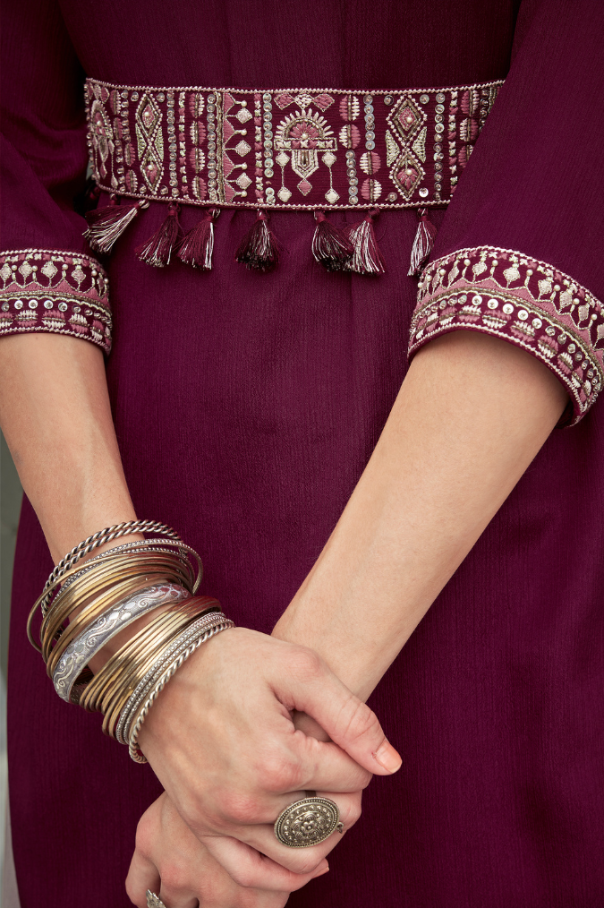 Maroon Skirt Set with Dupatta