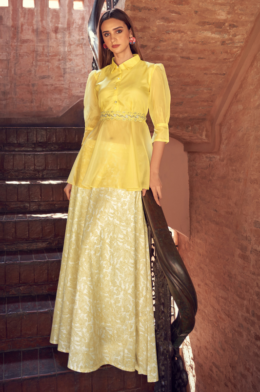 Yellow Skirt Set with Belt