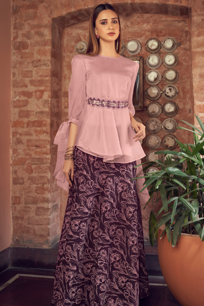 Mauve Skirt Set with Belt