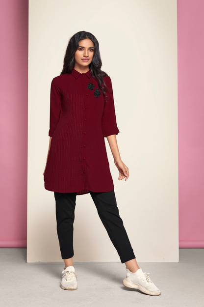 Maroon Shirt Dress with Hand Work