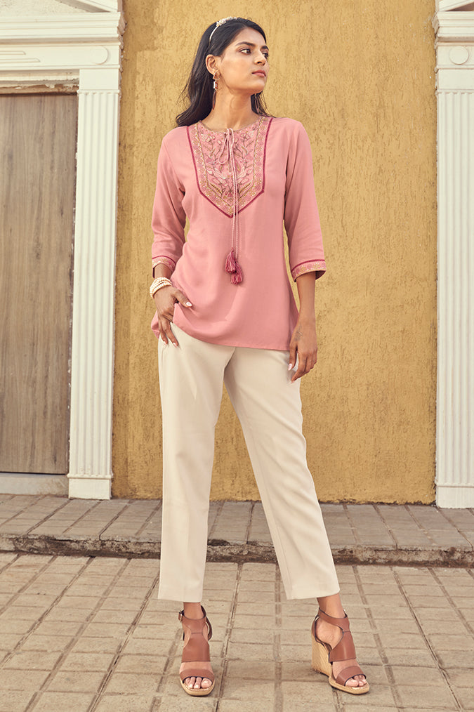 Blush pink thread work top