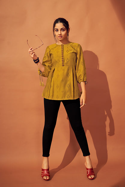 Mustard block print top