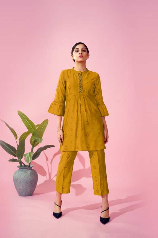 MUSTARD BLOCK PRINT CO-ORD SET