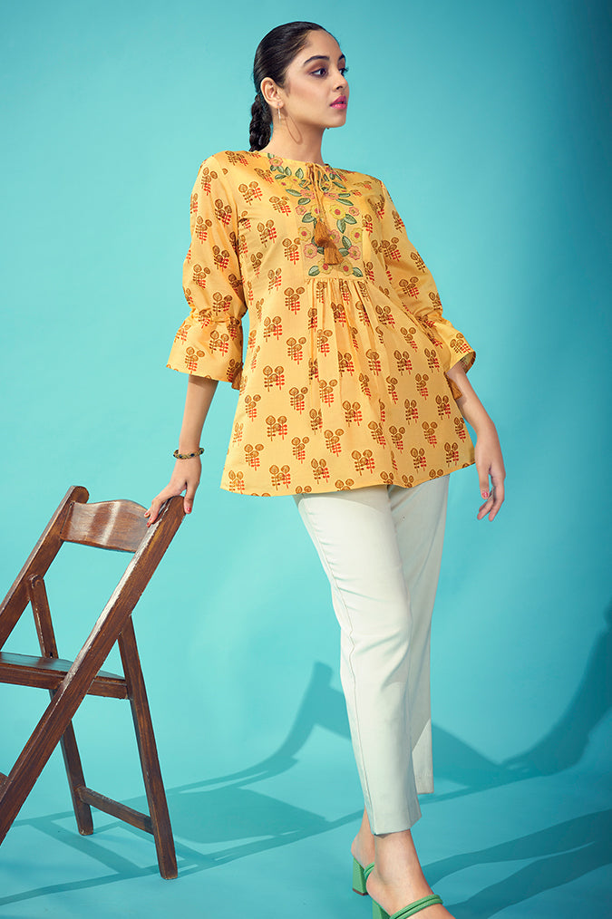 Mustard block print top