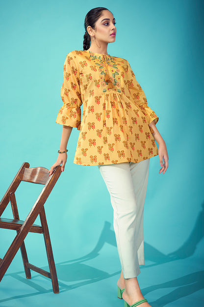 Mustard block print top