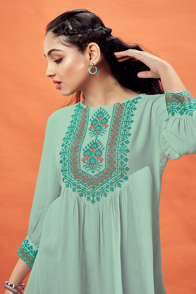 Sea green Wrinkle rayon top