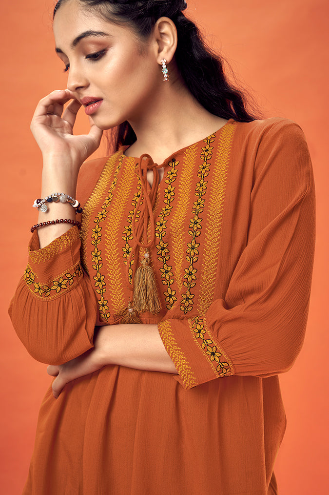 Rust wrinkle rayon top