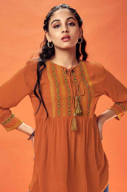 Rust wrinkle rayon top