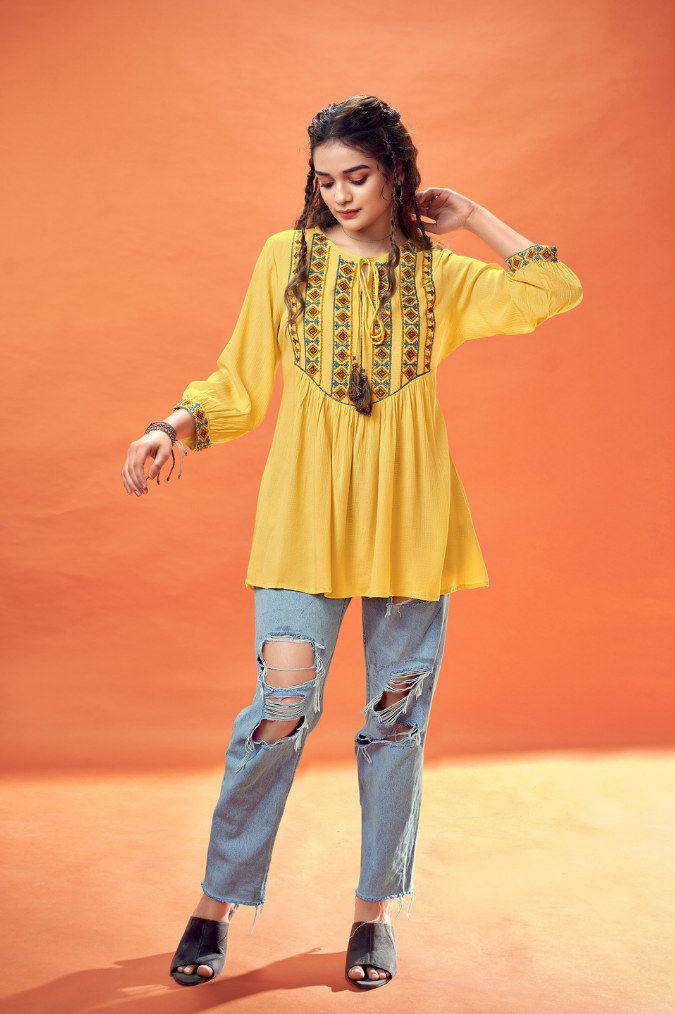 Vibrant Yellow wrinkle rayon top