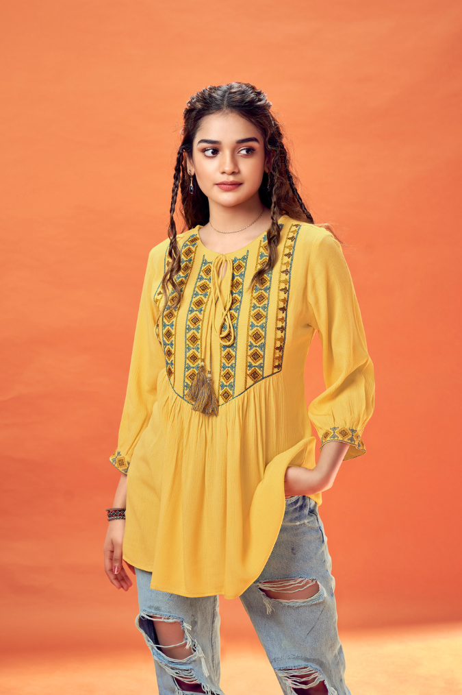 Vibrant Yellow wrinkle rayon top