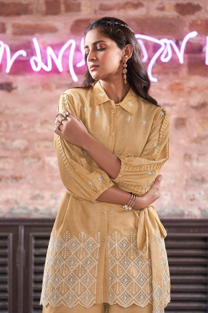 Mustard Yellow Schiffli Co-Ord Set