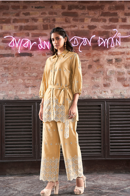 Mustard Yellow Schiffli Co-Ord Set