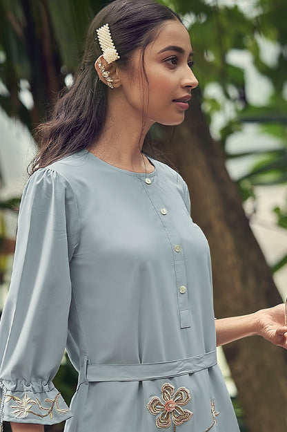 Powder blue dress with hand work