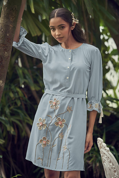 Powder blue dress with hand work