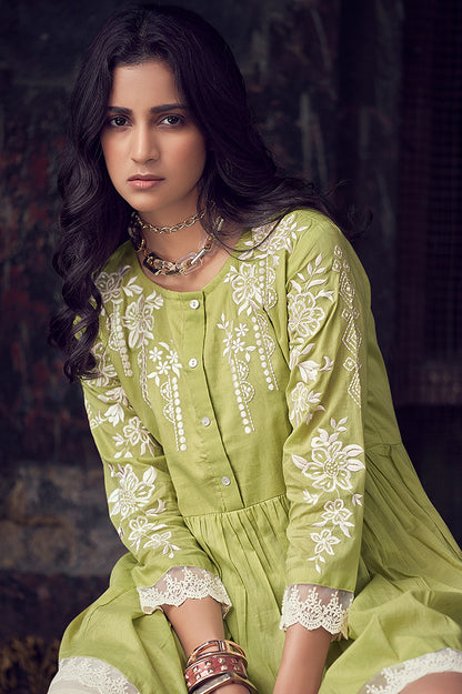 light green dress with hand work