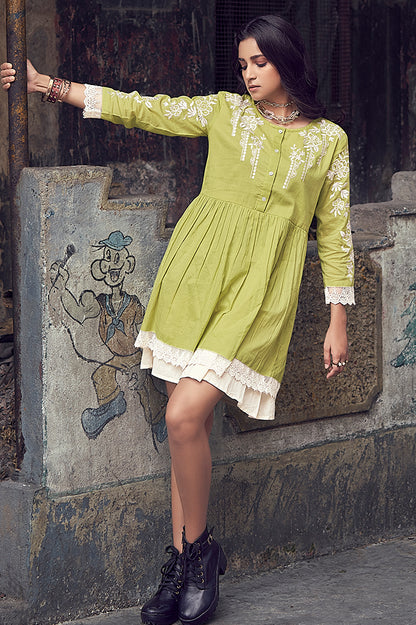 light green dress with hand work