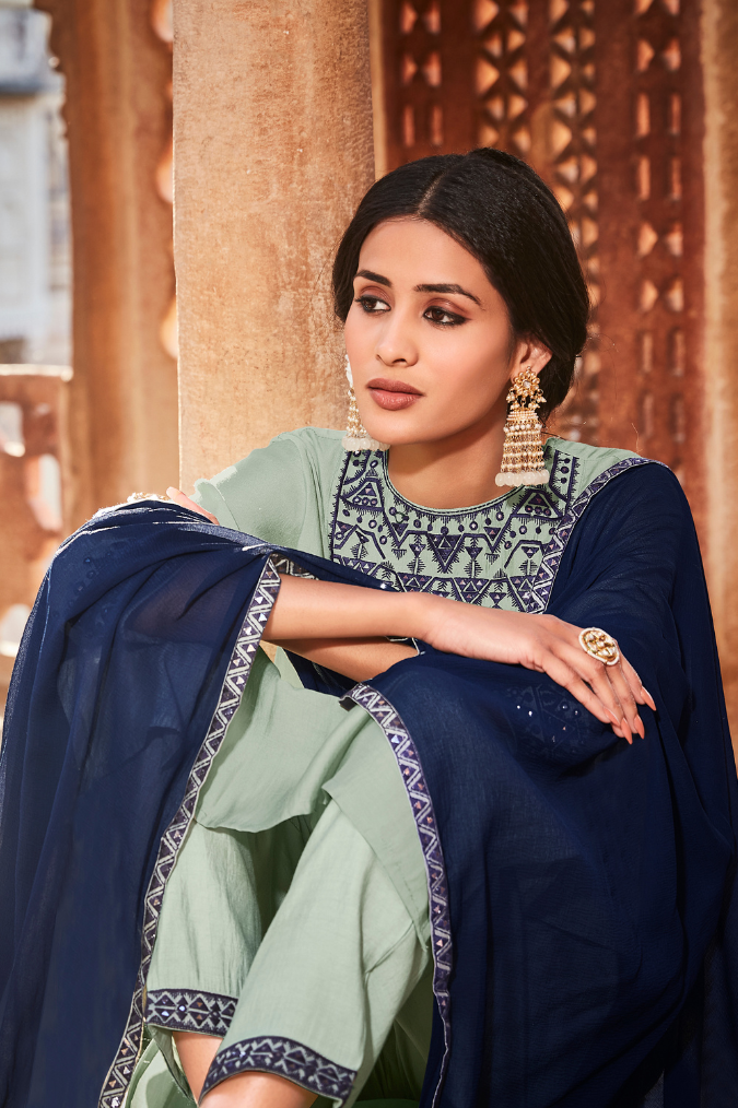 Aqua Blue Kurta Set with Dupatta