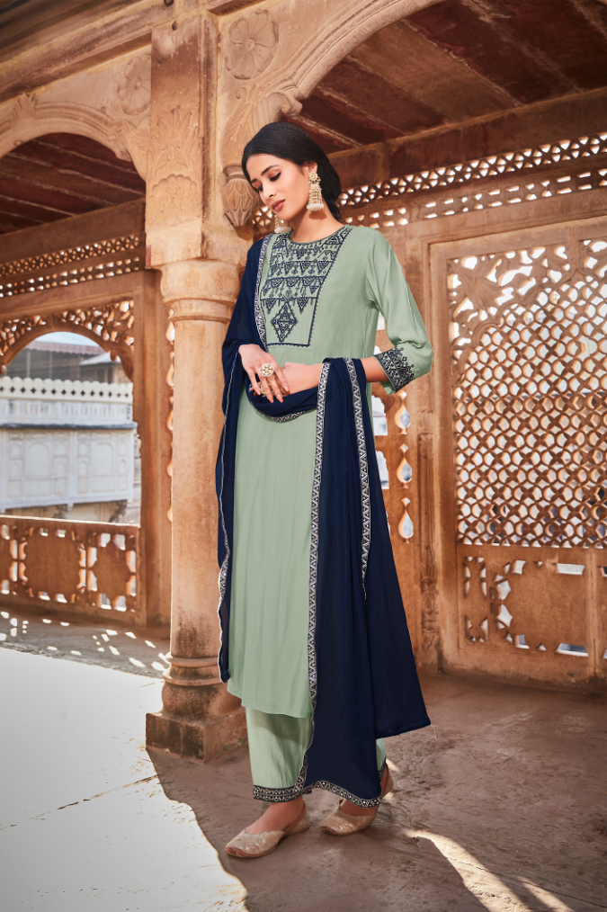 Aqua Blue Kurta Set with Dupatta