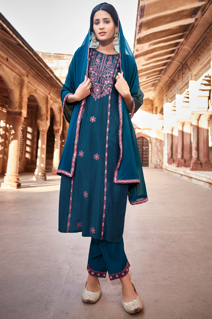 Teal Blue Kurta Set with Dupatta