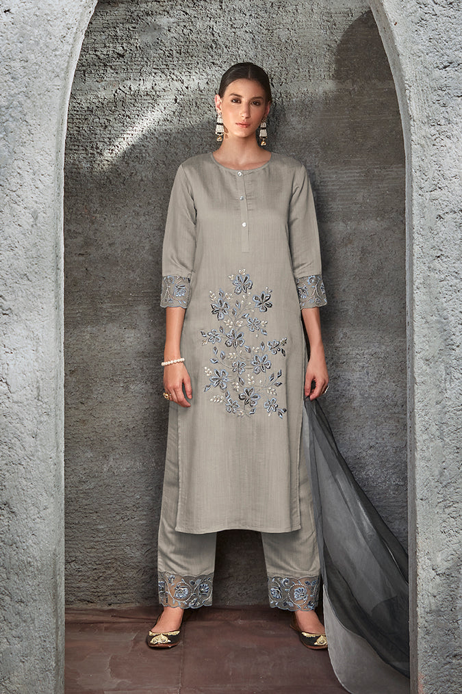 grey kurta set with dupatta